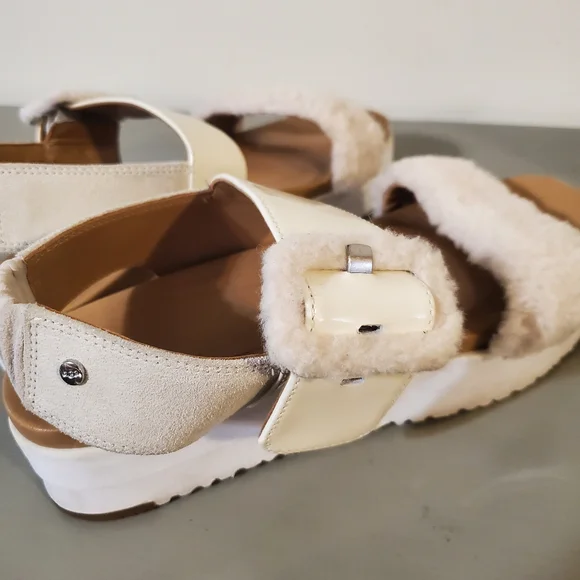 UGG Sandals LE FLUFF CHELLA JASMINE WHITE SLINGBACK PLATFORM SANDAL US 9.5 EUC - Picture 5 of 7